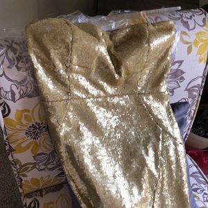 Nordstrom, strapless, gold, mermaid gown
